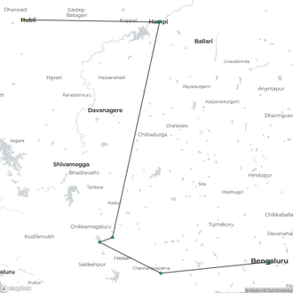 tourhub | Agora Voyages | Hubli to Hampi, Belur, Halebedu & Bangalore Tour | Tour Map