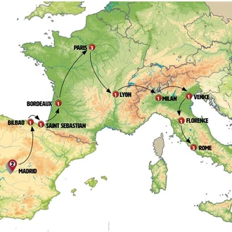 tourhub | Europamundo | Madrid, Basque Country, Paris and Italy | Tour Map