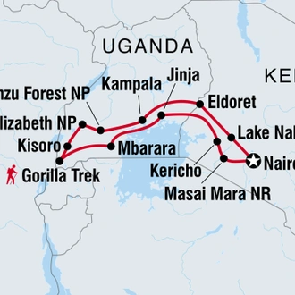 tourhub | Intrepid Travel | Gorillas & Game Parks | Tour Map