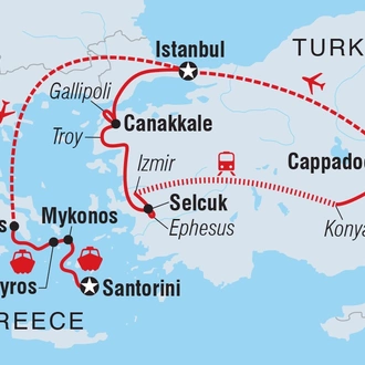 tourhub | Intrepid Travel | Highlights of Turkey & the Greek Islands | Tour Map