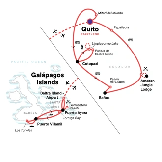 tourhub | G Adventures | Ecuador: Volcanoes, the Amazon & the Galápagos Islands | Tour Map