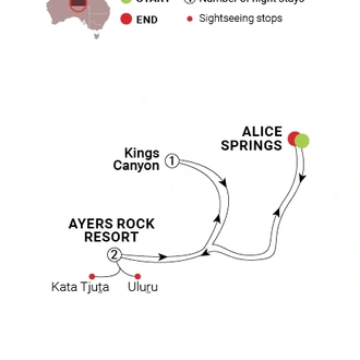 tourhub | AAT Kings | Kings Canyon, Uluru and Kata Tjuta | Tour Map