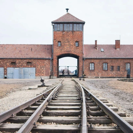 Train track into Auschwitz Birkenau Concentration Camp