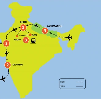 tourhub | Tweet World Travel | 13-Day Majestic Nepal And India Luxury Tour | Tour Map