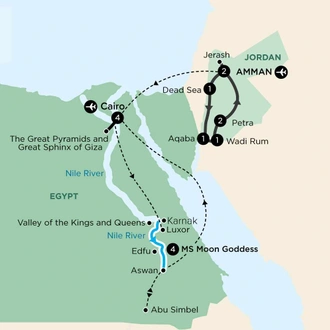 tourhub | APT | Hidden Jordan with Treasures of Egypt and the Nile | Tour Map