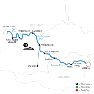 tourhub | Avalon Waterways | Christmastime from Frankfurt to Vienna (Envision) | Tour Map