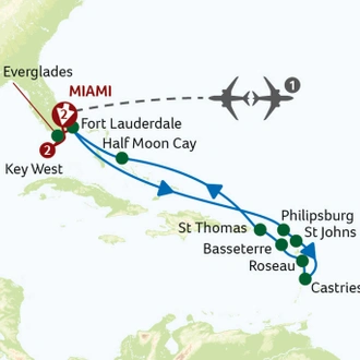 tourhub | Saga Holidays | Miami, Key West and Treasured Islands of the Caribbean Cruise and Tour | Tour Map