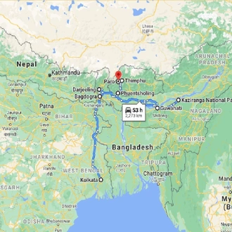 tourhub | UncleSam Holidays | Bhutan Trip from Kolkata | Tour Map
