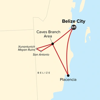 tourhub | G Adventures | Belize Family Journey: Rainforests, Beaches & Ancient Caves | Tour Map