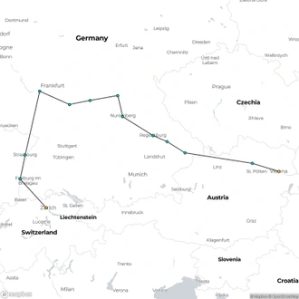 tourhub | Uniworld Boutique River Cruises | Grand Central Europe & Zurich | Tour Map