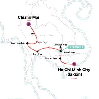 tourhub | G Adventures | Best of Cambodia & Northern Thailand | Tour Map