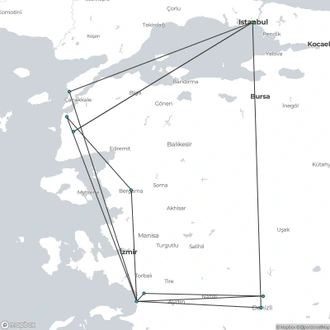 tourhub | Curio Travel | 8-Day Guided Western Turkey Mini Group Tour with Troy | Tour Map