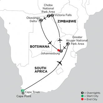 tourhub | Globus | Independent Southern African Sojourn with Victoria Falls & Botswana | Tour Map