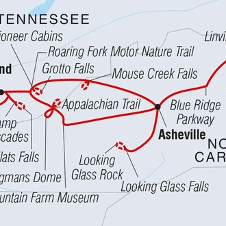 tourhub | Intrepid Travel | Hiking the Best of Great Smoky Mountains National Park		 | Tour Map
