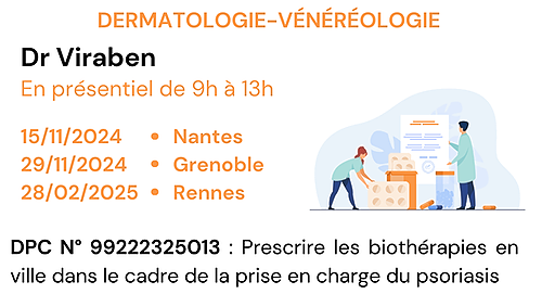 Représentation de la formation : Prescrire les biothérapies en ville dans le cadre de la prise en charge du psoriasis - 99222325013 En région