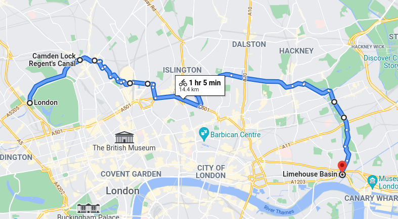 Regent's Park to Limehouse Basin cycle route