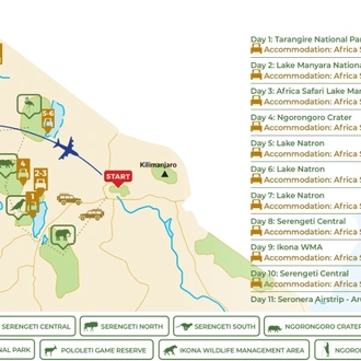 tourhub | Beach and Safari Holidays | Unveiling Tanzania's Natural Wonders: An 11-Day Safari Adventure | Tour Map