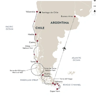 tourhub | HX Hurtigruten Expeditions | Chilean Fjords – Discovering the Heart of Patagonia | Tour Map