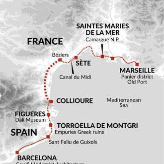 tourhub | Explore! | Cycle Marseille to Barcelona | Tour Map