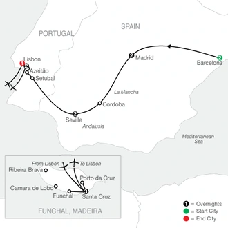 tourhub | Globus | Highlights of Spain and Portugal with Madeira | Tour Map