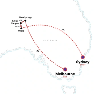 tourhub | G Adventures | Iconic Australia: Famous Cities & Red Centre Explorer | Tour Map