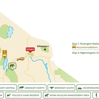 tourhub | Beach and Safari Holidays | Tarangire and Ngorongoro Crater Adventure | Tour Map