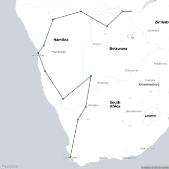 tourhub | World Expeditions | Southern Africa Explorer (VFA to CPT) | Tour Map