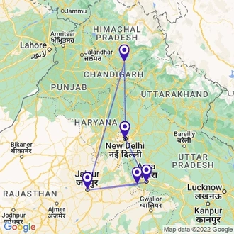 tourhub | UncleSam Holidays | The Golden Triangle With Shimla | Tour Map