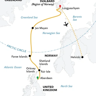 tourhub | Quark Expeditions | Arctic Saga: Exploring Spitsbergen via the Faroes and Jan Mayen | Tour Map