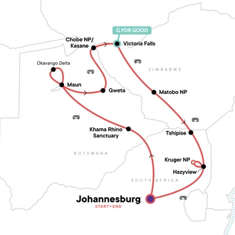 tourhub | G Adventures | Southern Africa Overland Safari | Tour Map