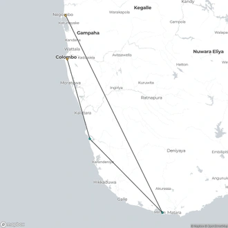 tourhub | Ceylon Travel Dream | 05 Nights/06 Days Beach & Safari Tour | Tour Map