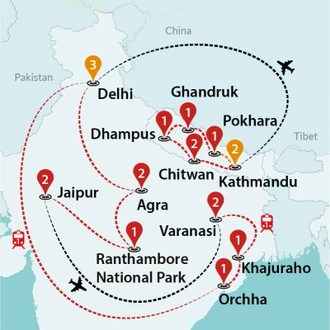 tourhub | Travel Talk Tours | Incredible Nepal & India 2024 | Tour Map