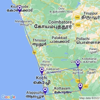 tourhub | Holidays At | Tour of Kerala | Tour Map