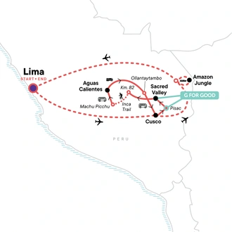 tourhub | G Adventures | Peru: Lima, the Inca Trail & the Amazon | Tour Map