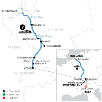 tourhub | Avalon Waterways | Romantic Rhine with Swiss Alps, 1 Night in Lucerne & 3 Nights in Lake Como (Southbound) (Vista) | Tour Map