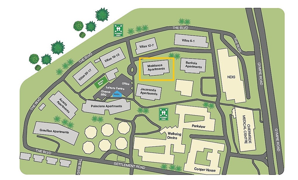 A map of Wheller on The Park retirement village