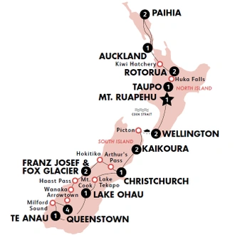 tourhub | Contiki | Ultimate New Zealand | Southbound | Oct 2025 - Sept 2026 | Tour Map