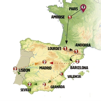 tourhub | Europamundo | Paris, Lourdes and Madrid | Tour Map