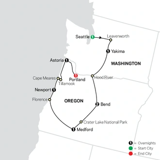tourhub | Cosmos | Exploring the Pacific Northwest | Tour Map