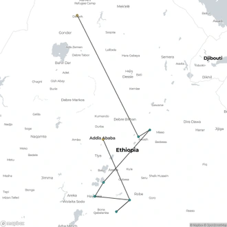 tourhub | Armaye Ethiopia Tours | Ethiopian Unique Wildlife  Safari | Tour Map