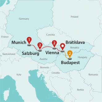 tourhub | Travel Talk Tours | Dreamy Christmas Markets: Budapest to Munich | Tour Map