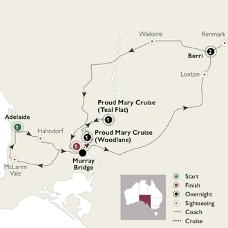 tourhub | AAT Kings | South Australia Murray River Cruise & Wine | Tour Map