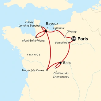 tourhub | G Adventures | France Family Journey: From Paris to Normandy and Beyond | Tour Map