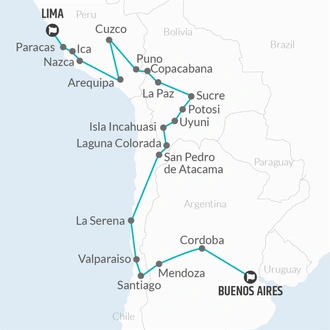 tourhub | Bamba Travel | Lima to Buenos Aires (via Chile) Travel Pass | Tour Map