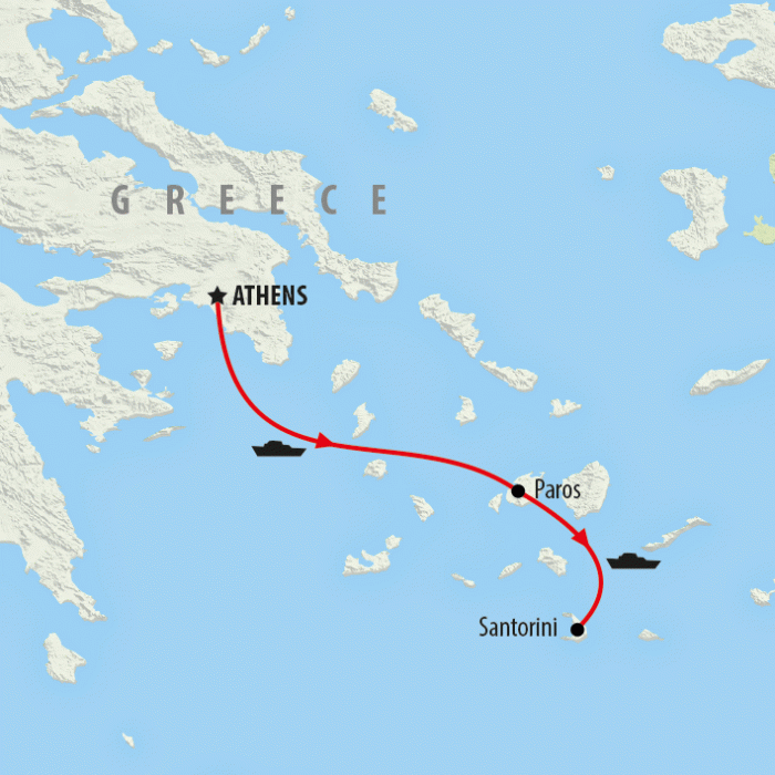 tourhub | On The Go Tours | Athens to Paros & Santorini - 8 Days | Tour Map