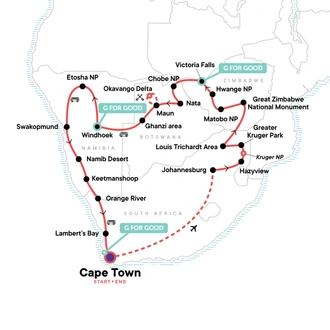 tourhub | G Adventures | Highlights of Southern Africa | Tour Map