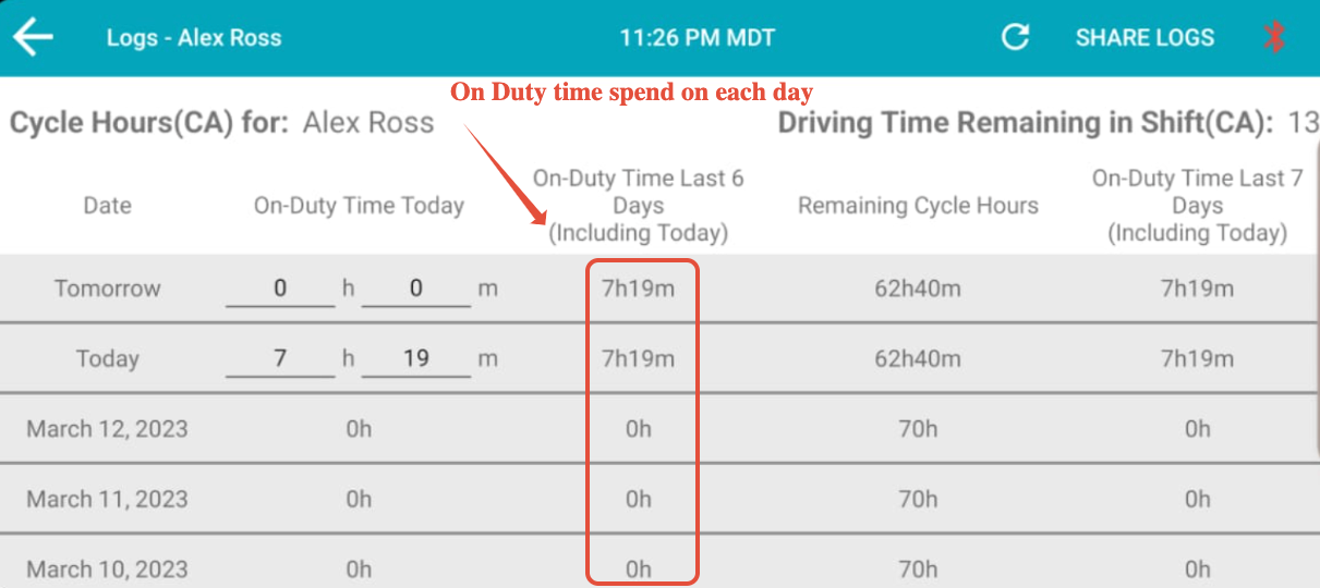 Viewing Hours-of-Service Logs on the Switchboard Driver Application