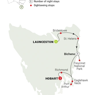tourhub | AAT Kings | Tassie's East Coast Highlights | Tour Map