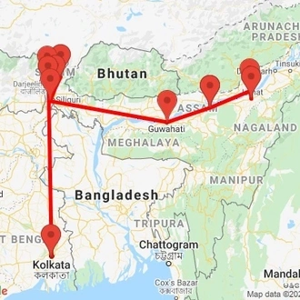 tourhub | Agora Voyages | North East India Train, Tea, Tiger & Tribal | Tour Map