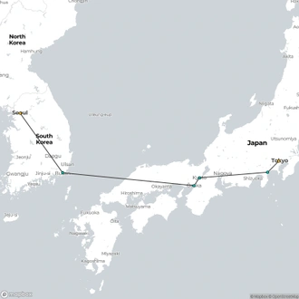 tourhub | Bravo Indochina Tours | South Korea and Japan Cultural Adventure Tour - 16 Days | Tour Map